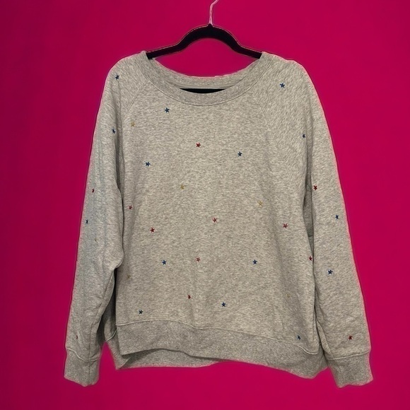Tops - Grey oversized cozy women’s crew neck sweatshirt comfy relaxed tiny stars XL